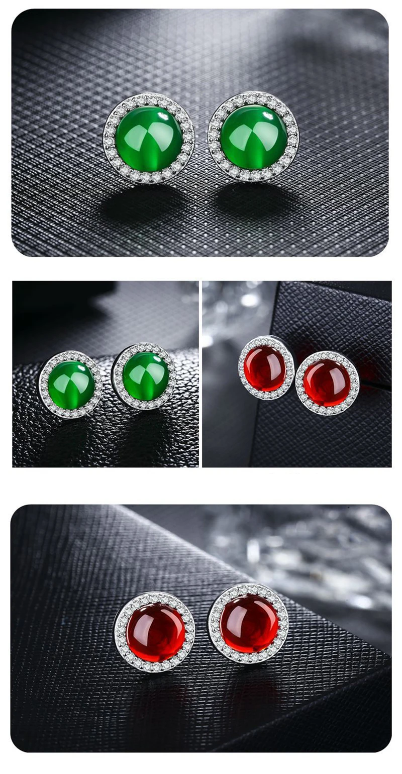 Новые модные серьги-гвоздики с драгоценными камнями для женщин, настоящие 925 пробы, серебряные, красные, зеленые ювелирные изделия из халцедона, серьги, Подарок на годовщину