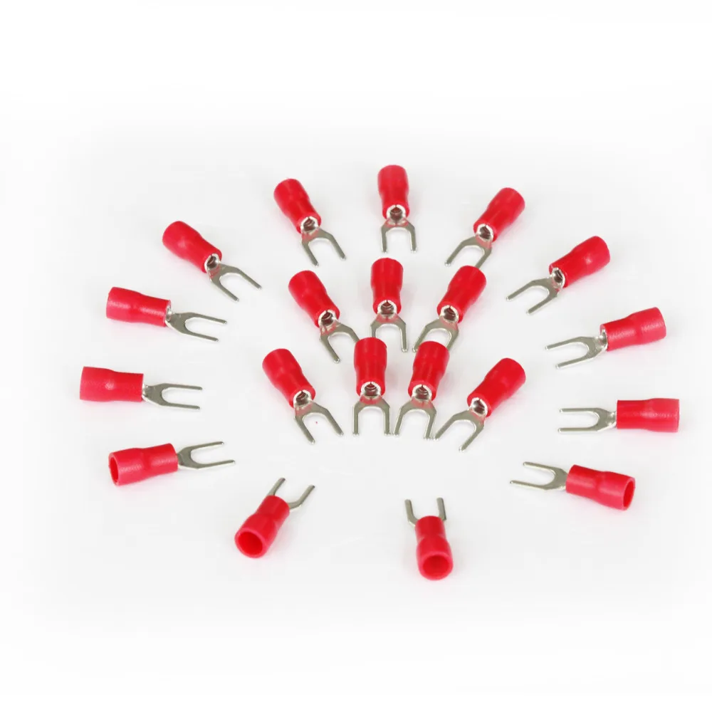 20pcs Red SV1.25 4 Car Electrical Power Fork Connectors 22 18 Ga AWG Gauge Crimp Cold pressed