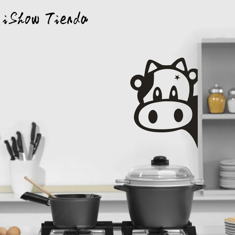 

Cute Cows Kitchen Refrigerator Removable Art Vinyl Mural Home Room Decor Wall Stickers 2018 Funny Animals Decor Poster PVC Decor