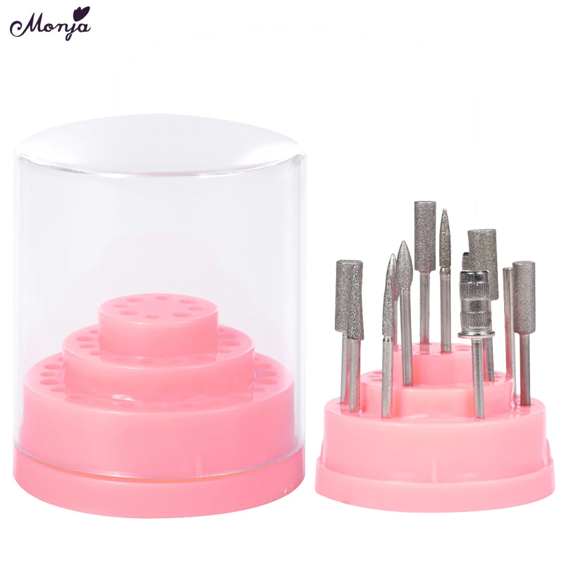 Monja 48 Holes Nail Drill Bits Holder Display Stand With Acrylic Cover