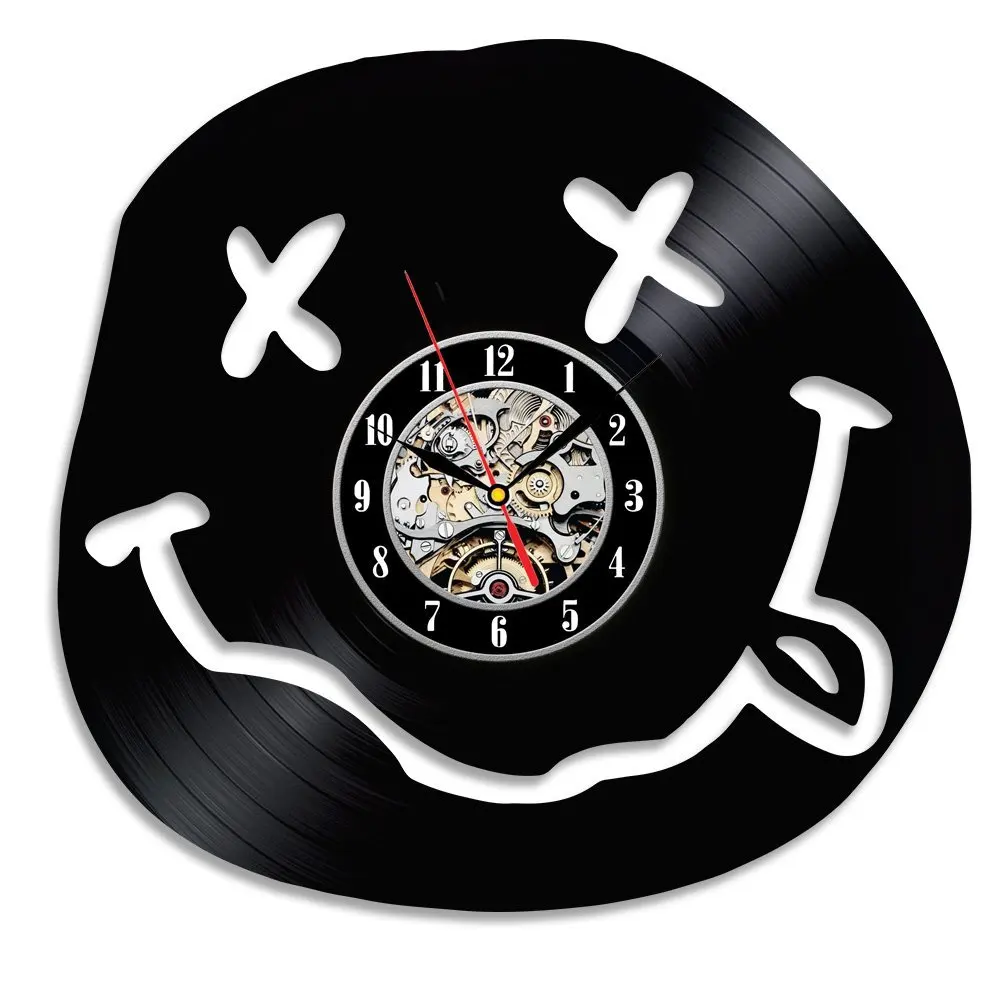 Vinyl Record Wall Clock Modern Design Funny Smiley Clocks for Kids Room