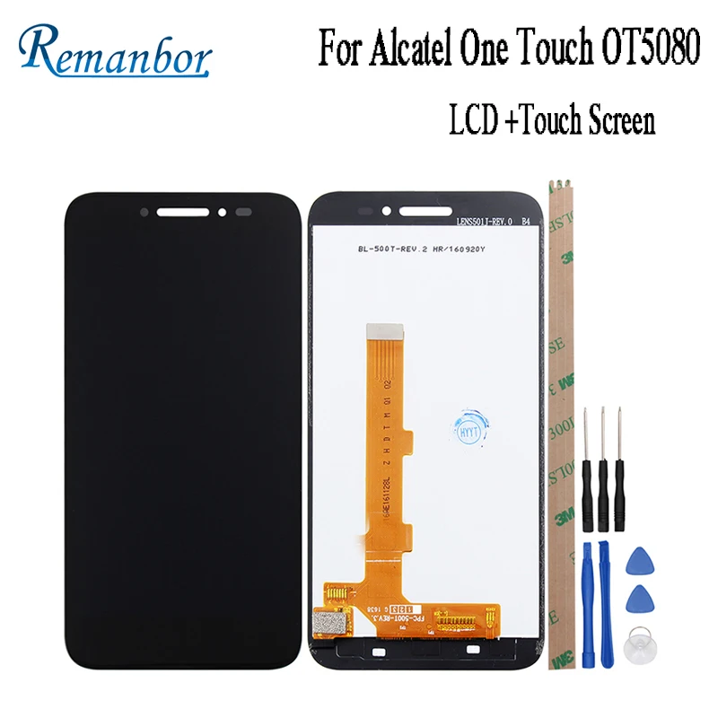 

Remanbor For Alcatel One Touch ot5080 LCD Display+ Touch Screen 5"Assembly Cellphone Accessory For Alcatel ot5080+Tools+Adhesive