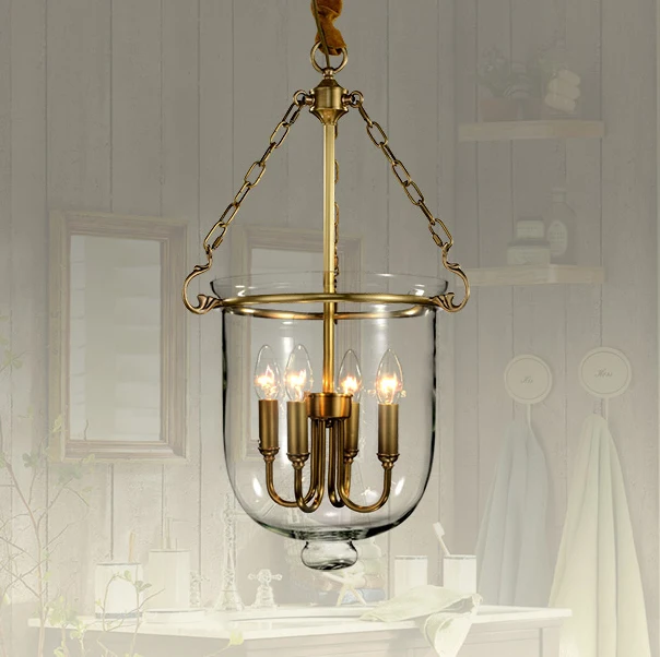 American Country Glass 100% Copper Pendant Lights Fixture Hoem Dining Room Restaurant Droplights Pastoral Bedroom Pendant Lamps