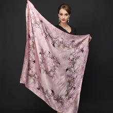 2016 winter high quality 100% real silk satin Scarf Shawl wrap women female fashion big square style pattern Scarves 105x105CM