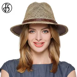 FS летняя Панама Шапки Для МУЖЧИН широкими полями соломенная шляпа от солнца для Для женщин выдалбливают Пляж Fedora Chapeu с лентой джаз