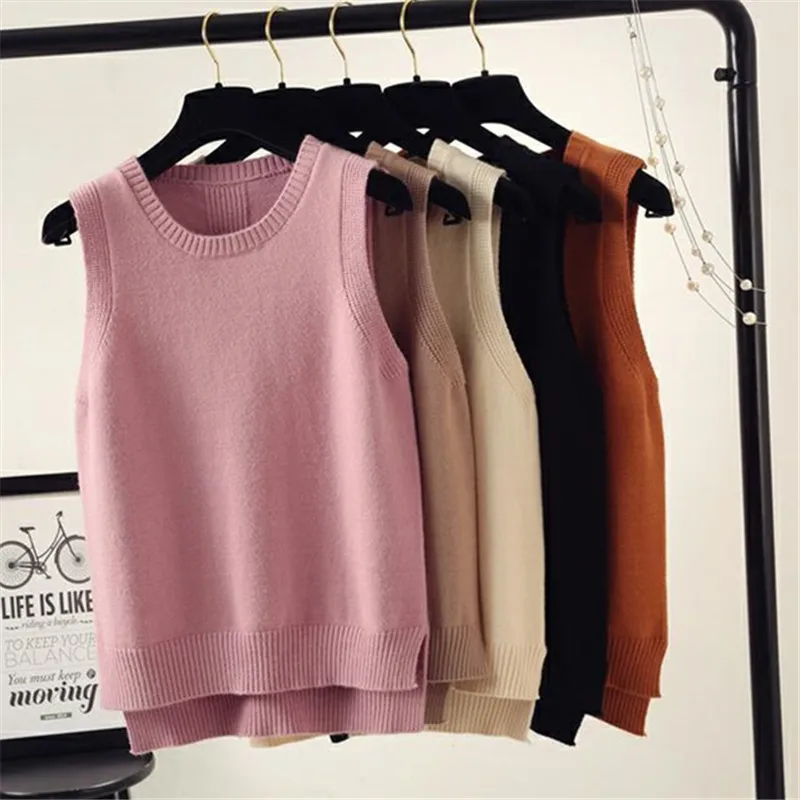 knitted vest New OL Loose Casual 2018 Spring Autumn Women Vest Wool Sweater Vests Poullovers Sleeveless V Neck Female a23 | Женская