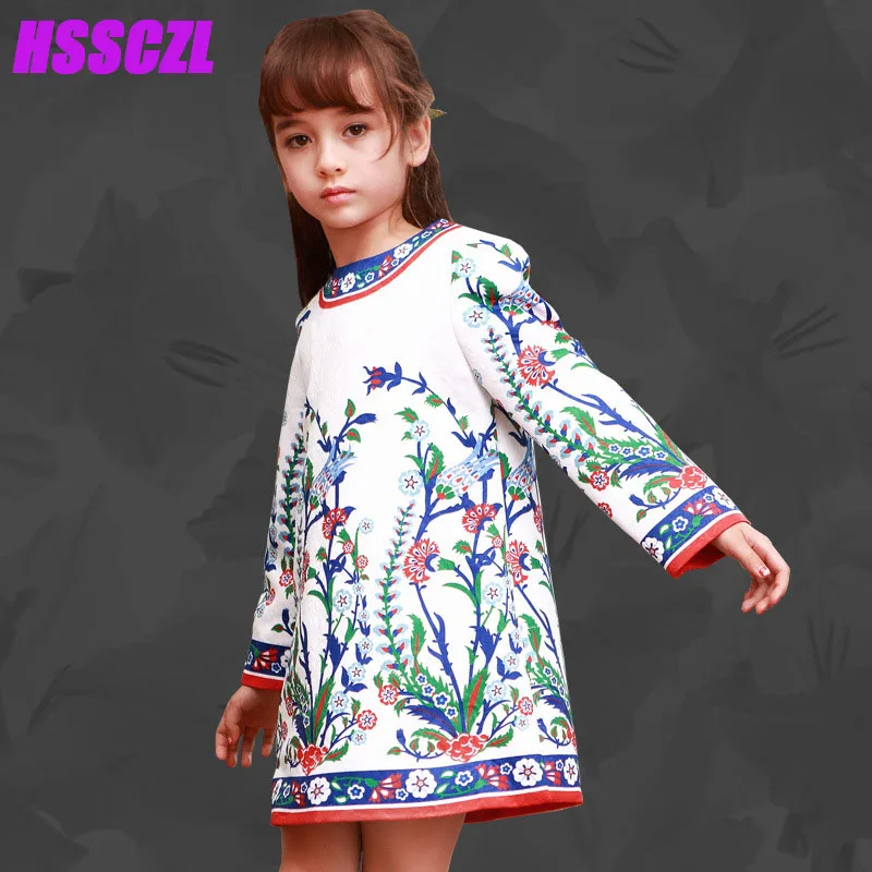 

HSSCZL girls Princess dresses 2017 new flower spring children's dress high-end brand kids long sleeve girl dress autumn floral