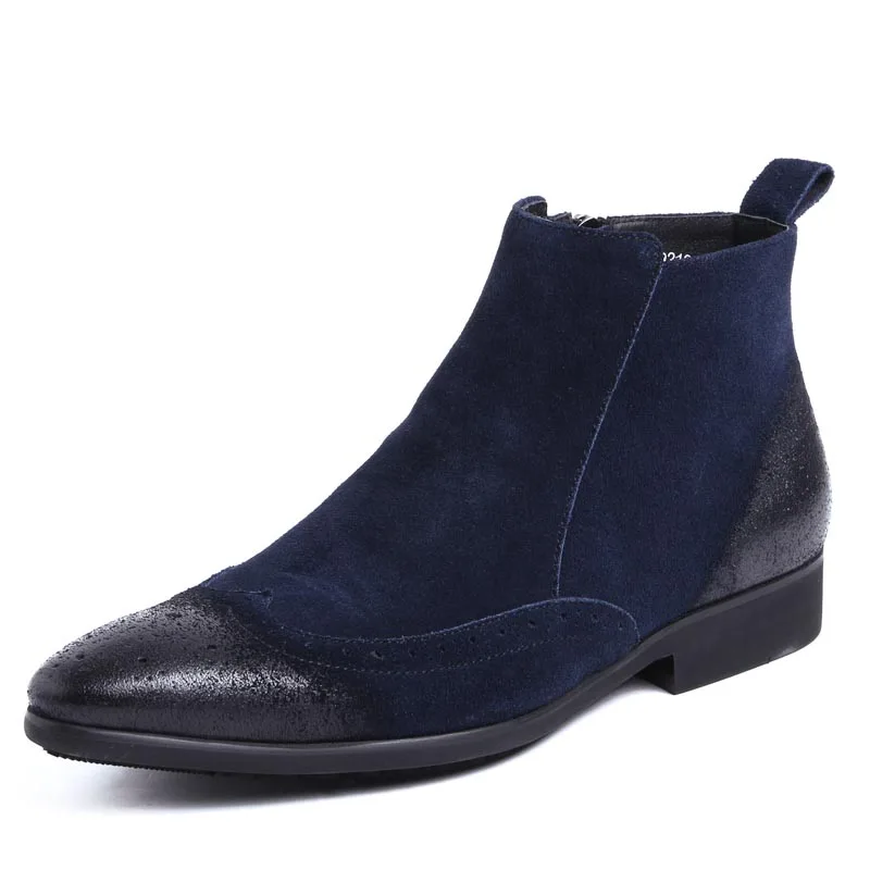 Calçado Toe Genuína Luxo Blue Punk Casuais Masculina Sapatos Homens Partido Escritório Moda Couro Camurça Tornozelo Apontou Botas Retro De Azul Do pY6x8qEnw