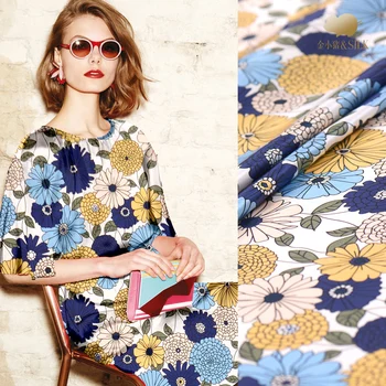 

Chrysanthemum silk stretch satin fabric custom digital printing silk fabric drapes cheongsam dress silk stretch fabric cloth