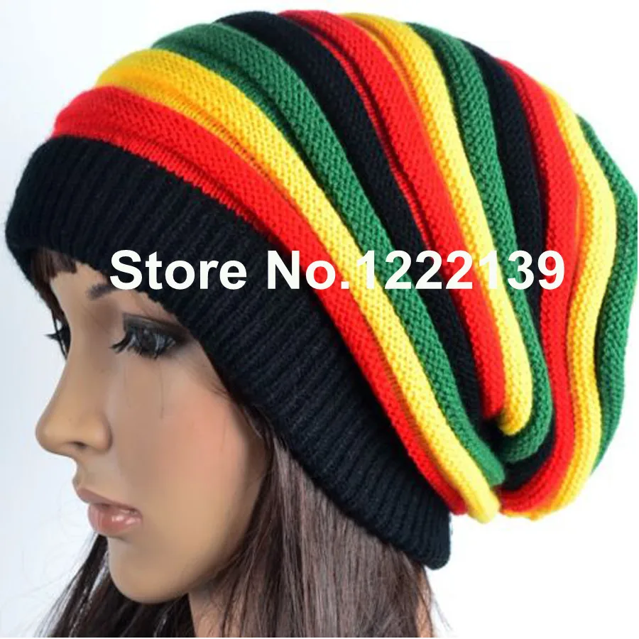 5 шт./лот, модная шапка Bob Marley Jamaica Rasta Gorro Slouch Beanie, зимняя вязаная шапка в разноцветную полоску в стиле хип-хоп, мешковатая шапка