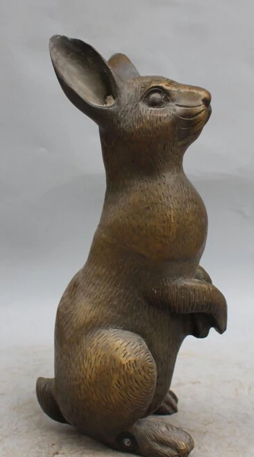 

xd 002512 13" Chinese FengShui Folk Bronze Zodiac Year Animal Rabbit Statue Sculpture