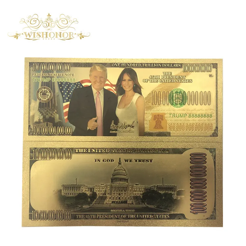 

10pcs/lot America Trump and First Lady Banknote Dollars Banknotes Gold Banknote as Bill Currency Gifts Free Shipping