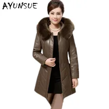 Кожаная куртка женская теплая зимняя куртка из искусственной кожи с капюшоном воротник из искусственного меха лисы тонкий длинный пуховик размера плюс L-7XL HJ419