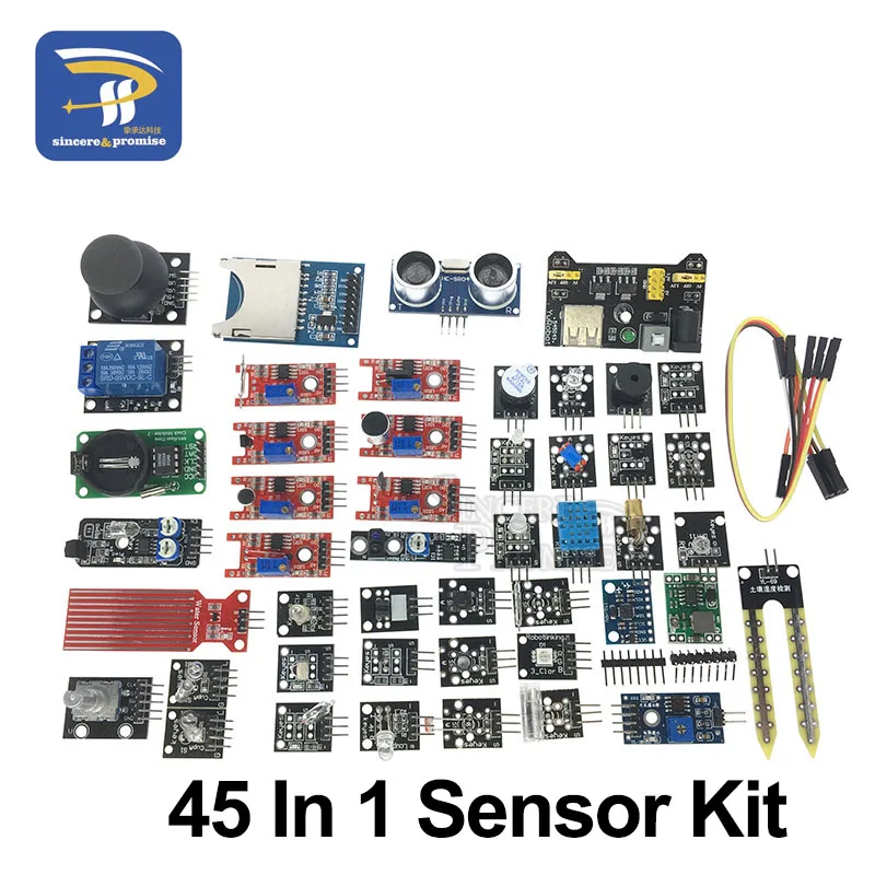 45 в 1 сенсорные модули стартовый комплект для arduino, лучше, чем 37в1 комплект сенсоров 37 в 1 набор датчиков DIY UNO R3 MEGA2560