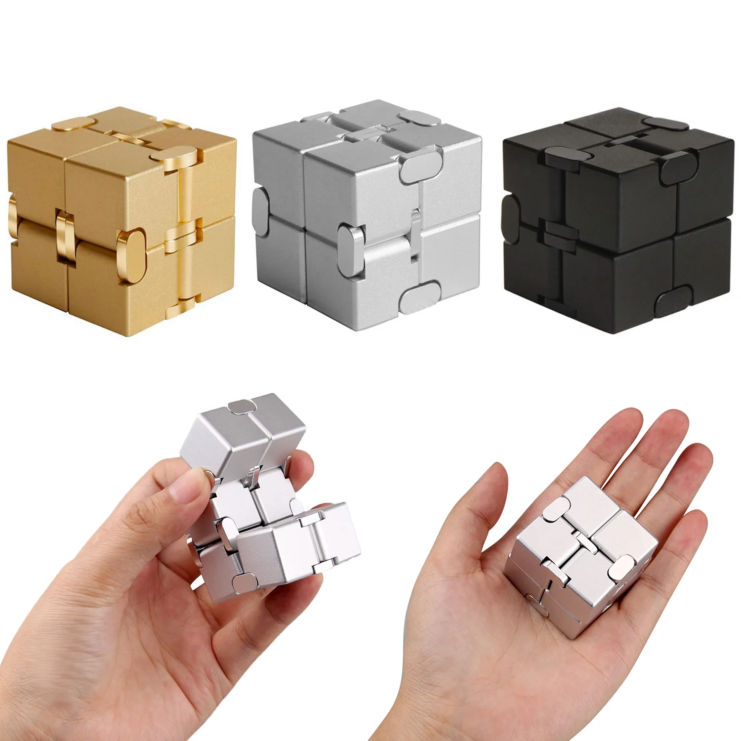 Fashion Funny Aluminum Alloy Infinite Cube Finger Toy for Kids Adults Stress Anxiety Relief 1pcs 99 99% high purity aluminum alloy element cube 10mm metal density cubes carved element periodic table cube