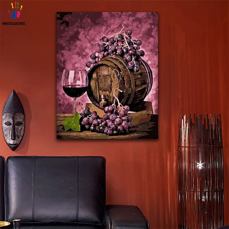 DIY картинки для раскраски по номерам с цветами виноград вино поместье картина Рисование Живопись по номерам в рамке дома
