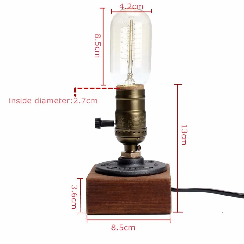 220V E27 промышленный Ретро винтажный Настольный светильник Эдисона, настольная лампа с деревянным гнездом, светильник с регулируемой яркостью, декор для кафе