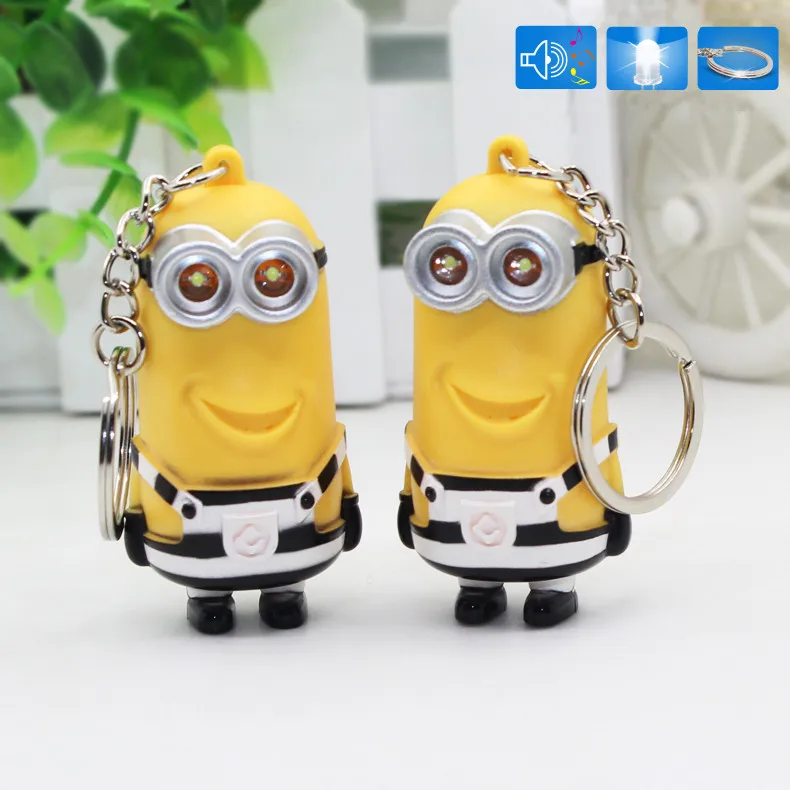

New arrive Cute Cartoon Movie 3d Led keychain talk Minions,Gru Lucy Dru striation minions Flashlight keyring 22#