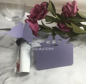 

50pcs free shipping Birds pattern Laser cutting Paper Table Name Place Cards and Birds Napkin Rings Party Decoration