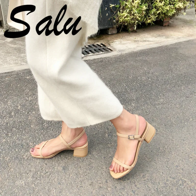 

Salu Black Strange Heels Sandals for Woman Basic Model Genuine Leather Wedding Sandals Women Peep Toe Free Shipping