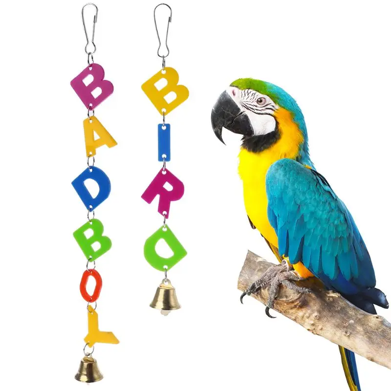 Pet Parrot Bird Chew Toy Cages Hanging Toys Arcylic Rope Cave Ladder Bell