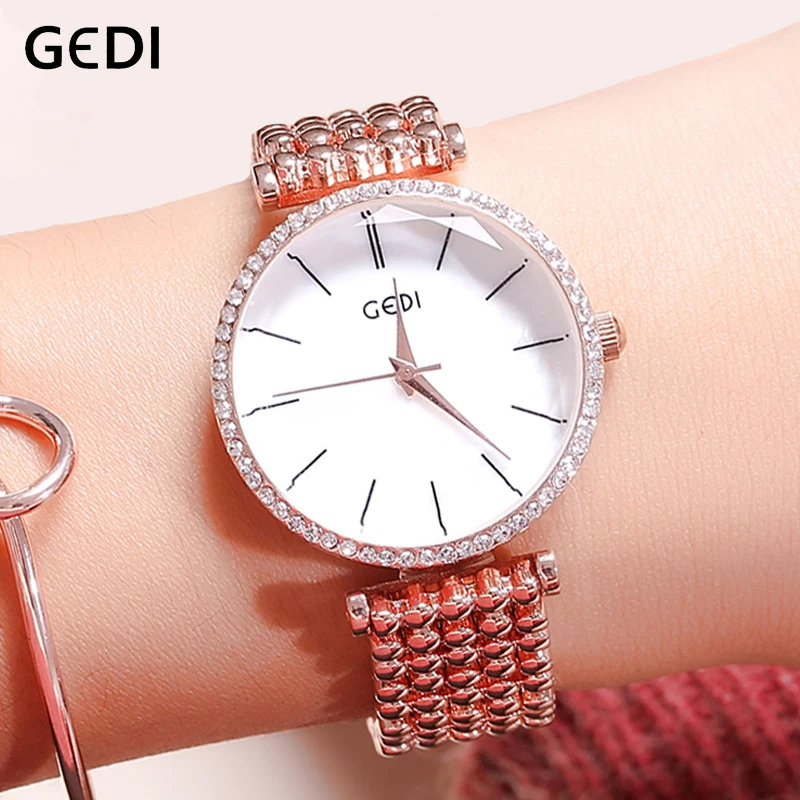 

GEDI Luxury Women Watches Diamond Rose Gold Fashion Clock Bracelet Watches Ladies Women Woman Wrist Watch reloj mujer