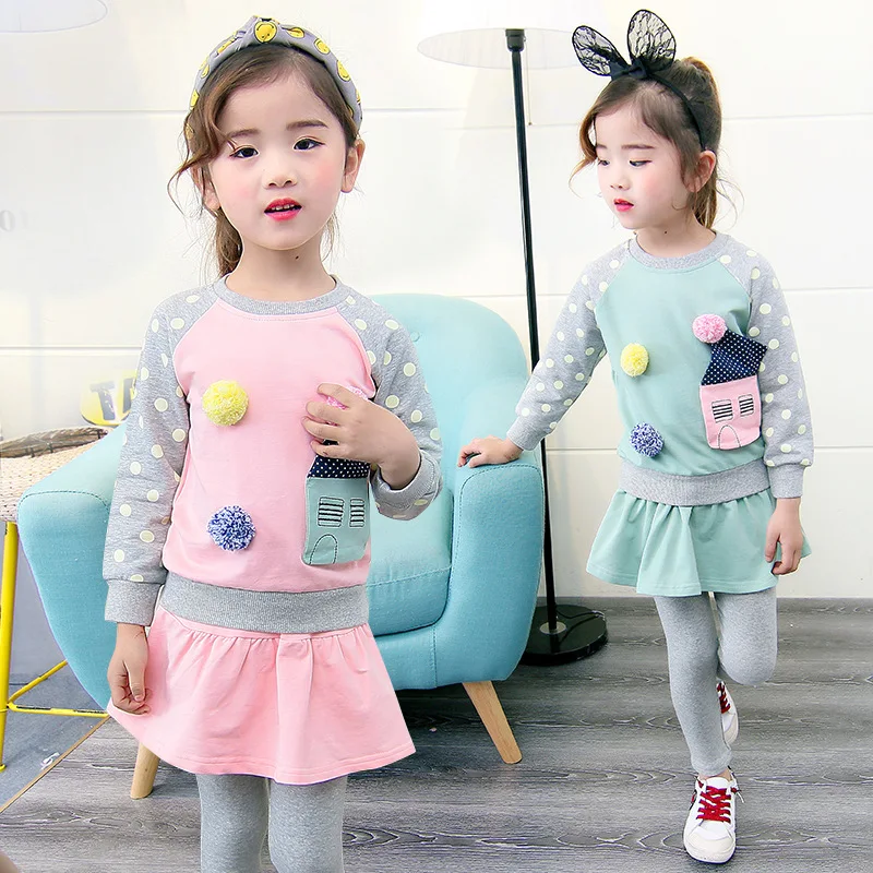 

2018 New Girls Suit Kids Teens Clothes Set Spring Wear Long Sleeve Sweatshirts + Skirts Leggings 2pcs Set 6 7 8 9 10 11 12 Years
