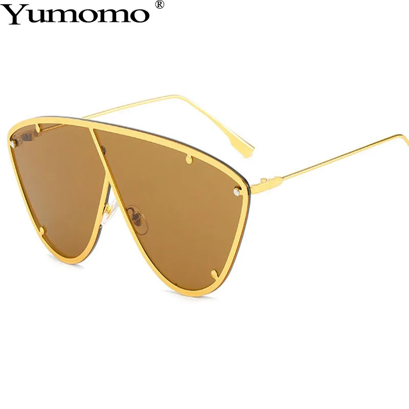 Yumomo Овальные Солнцезащитные очки женские модные индивидуальные металлические кошачьи глаза оправа розовые коричневые тонированные цветные линзы женские очки UV400