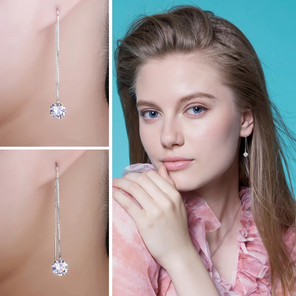 Silver Cubic Zirconia CZ Long Drop Earrings For Women Korean Earrings 2019 Earings Fashion Jewelry - Image 3