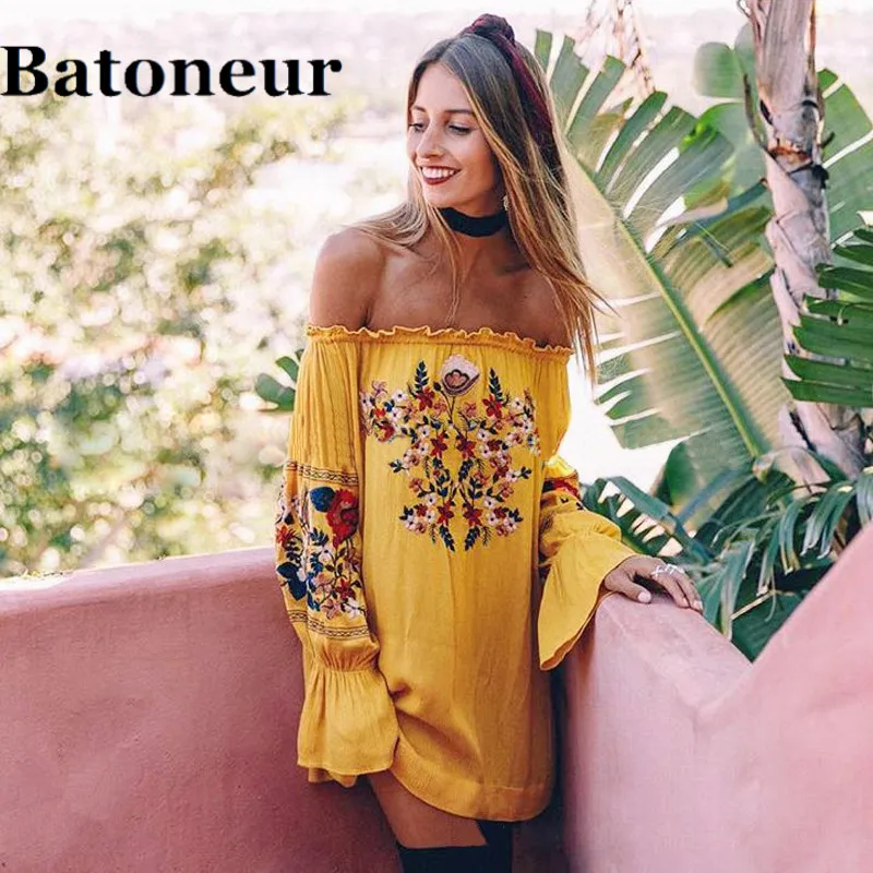 Summer-Boho-Embroidery-Floral-Beach-Dress-Chiffon-Mini-Women-Yellow-Off-Shoulder-Flower-Short-Dress-Lantern (1)
