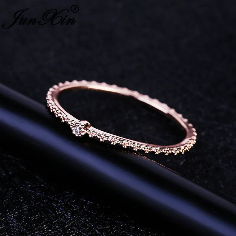 JUNXIN стекируемые кольца вечности для женщин 925 серебро розовое золото заполненный маленький циркон белый кристалл минималистичные тонкие кольца женские CZ