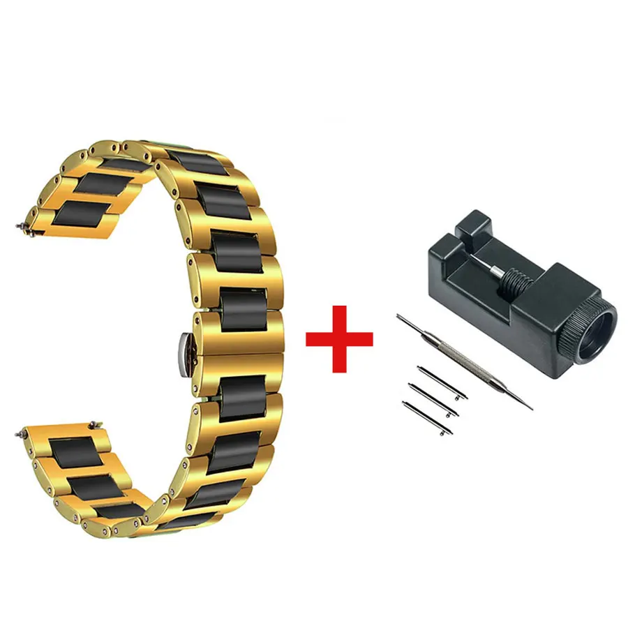 gold black tool Керамика+ нержавеющая сталь ремешок для часов 22 мм 20 мм ремешок быстросъемные сменные часы браслет универсальные ремешки+ Инструменты - Цвет: gold black tool