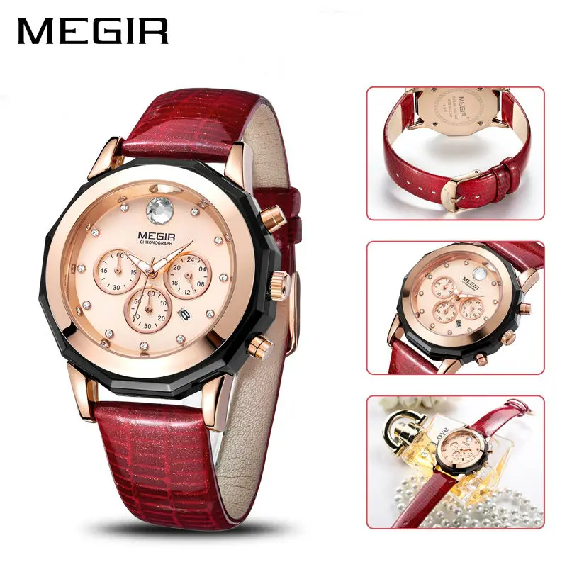 New MEGIR Women Watches Fashion Luminous Leather Quartz Ladies Wrist Watch Clock Montre Femme for Female Lovers Relogio Feminino