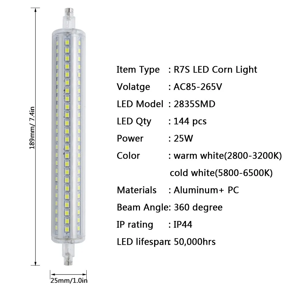 Светодиодный светильник R7S с регулируемой яркостью, 78 мм, 118 мм, 135 мм, 189 мм, 2835 мм, лампа SMD 7 Вт, 14 Вт, 20 Вт, 25 Вт, сменная галогенная лампа Bombillas