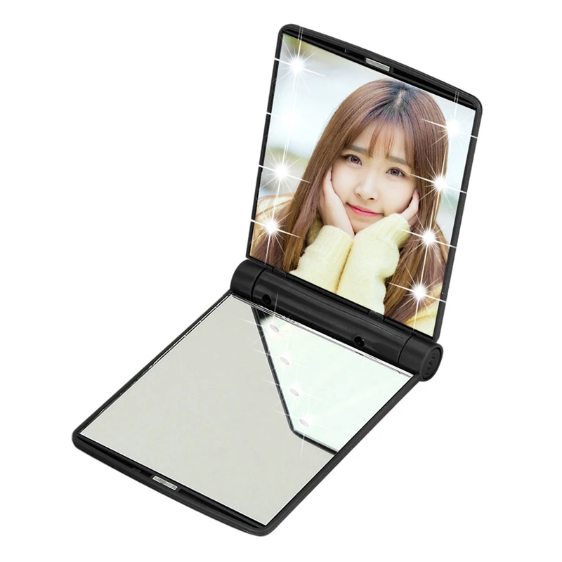 АБС-пластик, косметическое складное портативное компактное карманное зеркало для макияжа, 8 светильник, светодиодный зеркало для макияжа Z0510 7,5 120 - Цвет: BK