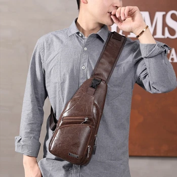 

Men Fashion Crossbody Single Shoulder Bag With USB Charging Port Casual Chest Bags