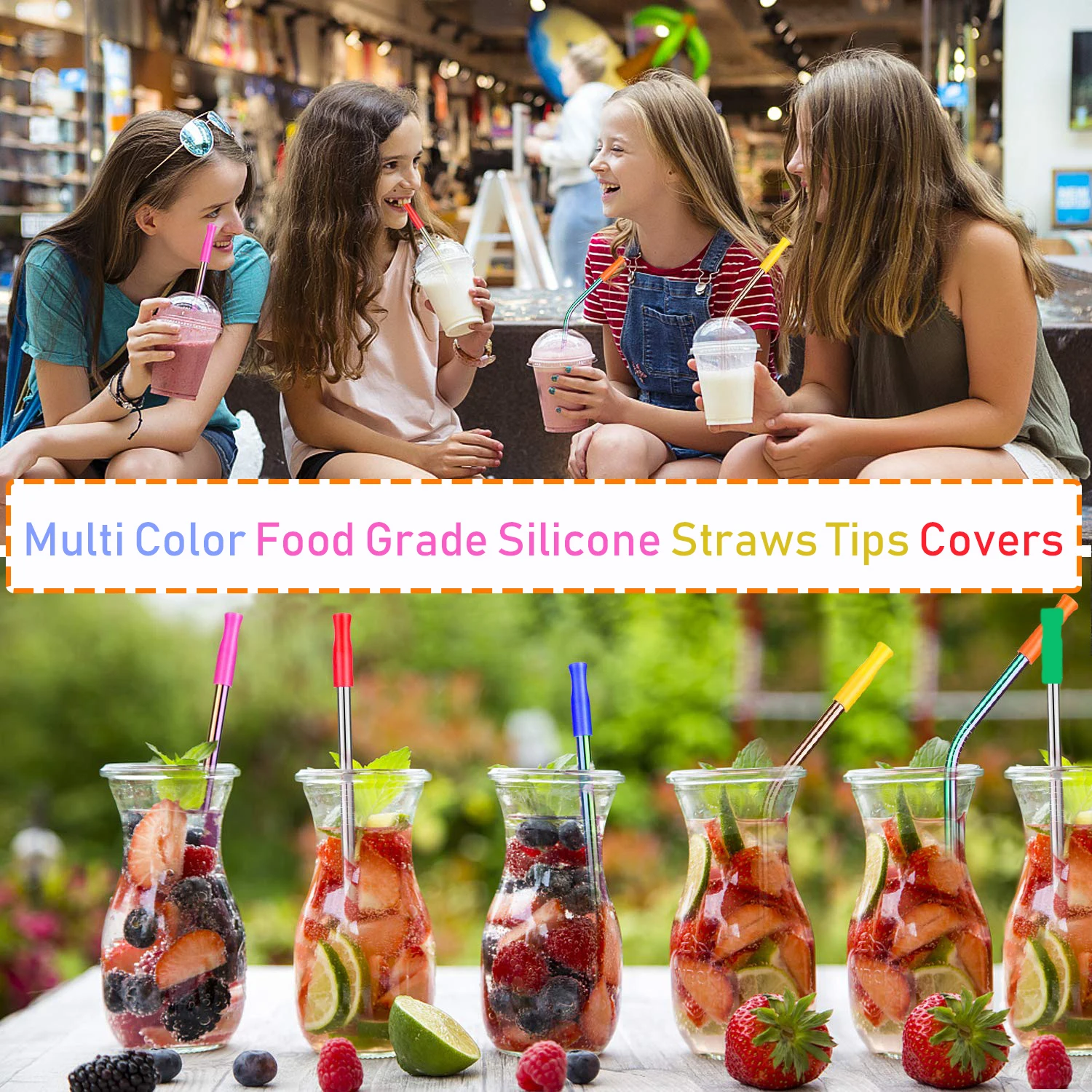 Stainless Steel Metal Straws Reusable Drinking Straws with Food Grade Silicone Straw Tips for 20/30 Oz Yeti Tumblers