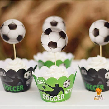 

24pcs Kids birthday Party Decoration Cupcake Wrappers Favors Soccers football Cupcake Toppers Picks AW-0023