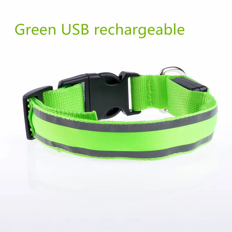 green USB charge A06 светоотражающий светодиодный ошейник для питомцев собака nylong световой воротник светоизлучающий воротник батарея версия и USB перезаряжаемая версия - Цвет: green USB charge