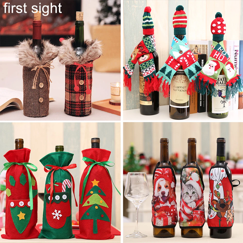 

Christmas bottle set, Christmas gift party knit decorative red wine bottle gift, table wine bag restaurant holiday dress up