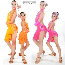 Детские платья для латинских танцев, 6 цветов, ча/Румба/Самба/бальные/Танго, Одежда для танцев, детские танцевальные костюмы для девушек, одежда для танцев
