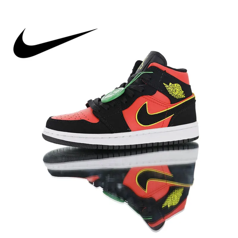

Original Authentic Nike Air Jordan 1 Mid "Hot Punch" Women's Basketball Shoes Sports Outdoor Breathable Sneakers 2019 new BQ6472