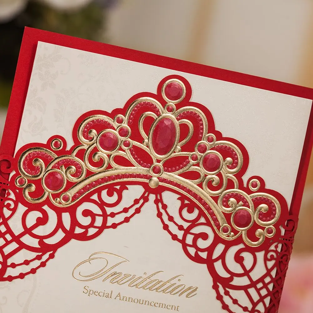 Princess Dream Gold Crown Laser Cut Elegant Wedding Invitations Blank