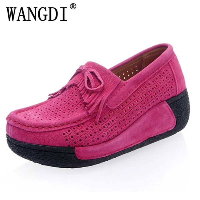

Flats Women 2018 Summer style New Cow Suede Casual Women Slip On hollow out Loafers Women Flat Shoes Plus Size 35-40