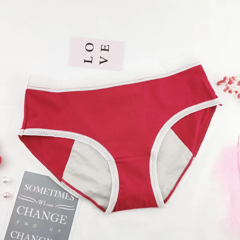 MEIZICHARMS Warm Female Physiological Pants Leak Period Cotton Menstrual Women Underwear Breathable Briefs High Waist Soft - Цвет: Red