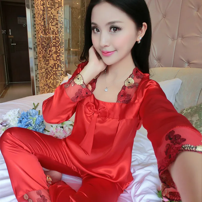FLC112 атласная пижама Шелковый пижамный комплект женские пижамы Mujer Pijama Feminino Pyjama
