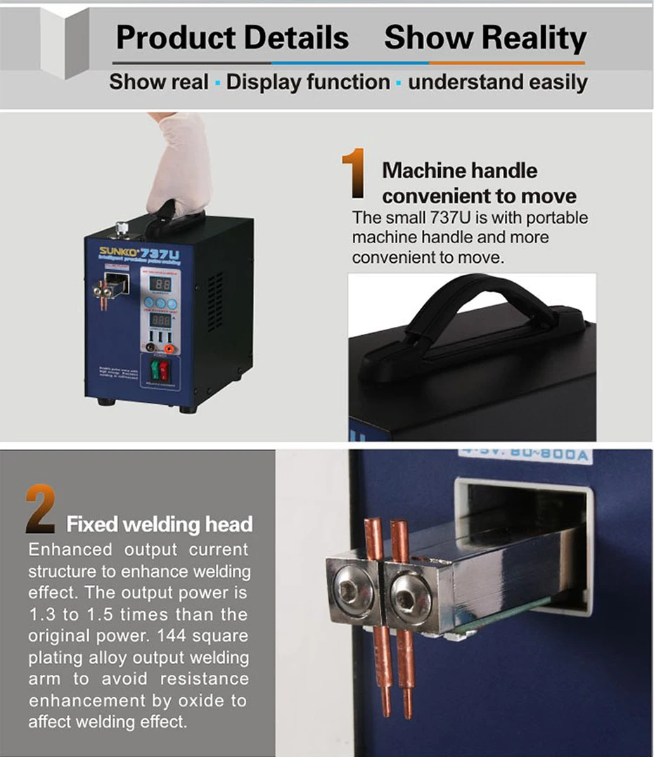 SUNKKO 737U Аккумуляторный аппарат для точечной сварки 2.8kw светодиодный точечная Импульсная Сварка машина с usb-зарядкой тестирование для 18650