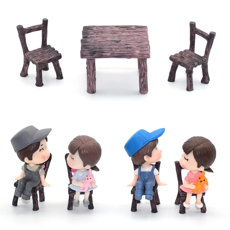 3pcs Miniature Chair Table Figurine DIY Fairy Garden Ornament Dollhouse 