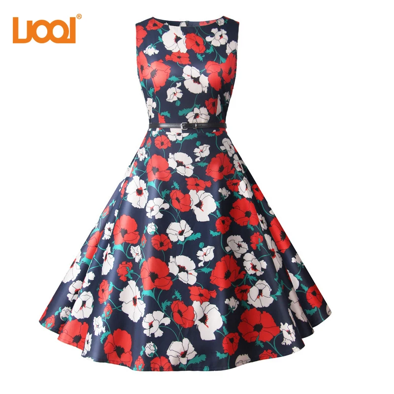 Vestidos винтажное платье Лето Цветочный Принт без рукавов вечерние платья S 50 s 60