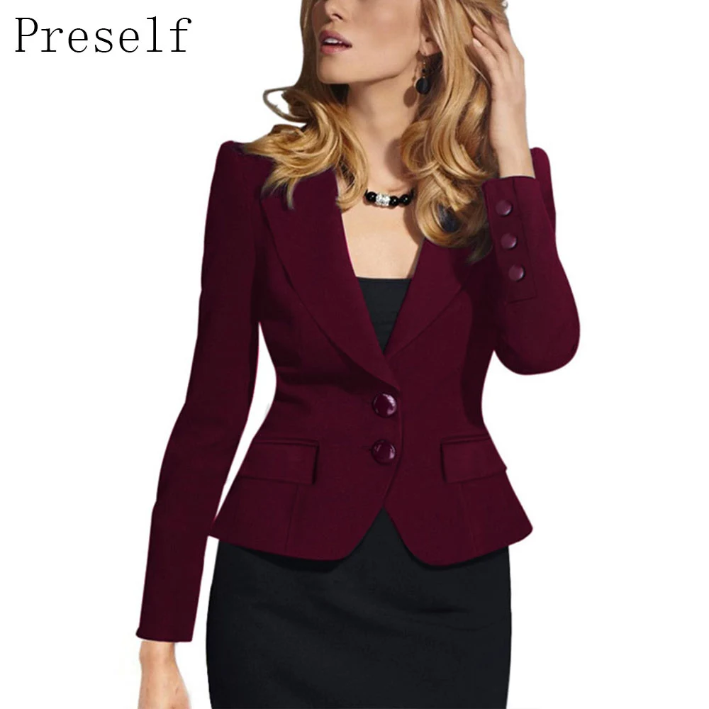 Preself Women Formal Blazers Two Button Slim Business Blazer Suit